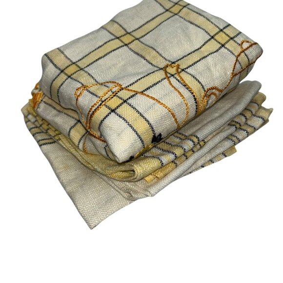 Napkins towel Vintage Linen embroidered tea towel yellow orange 4 set - Picture 5 of 5